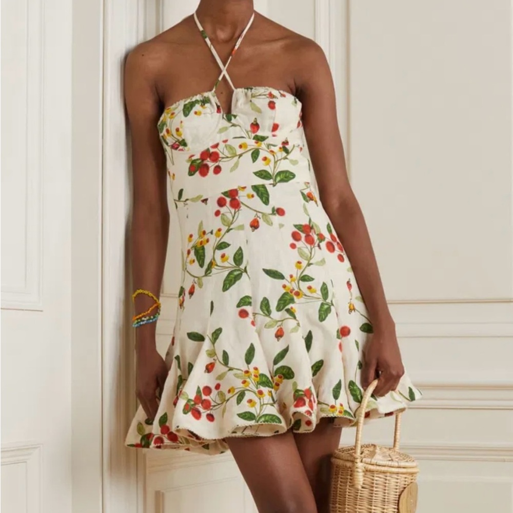 Agua Bendita Cream Floral Mini Dress